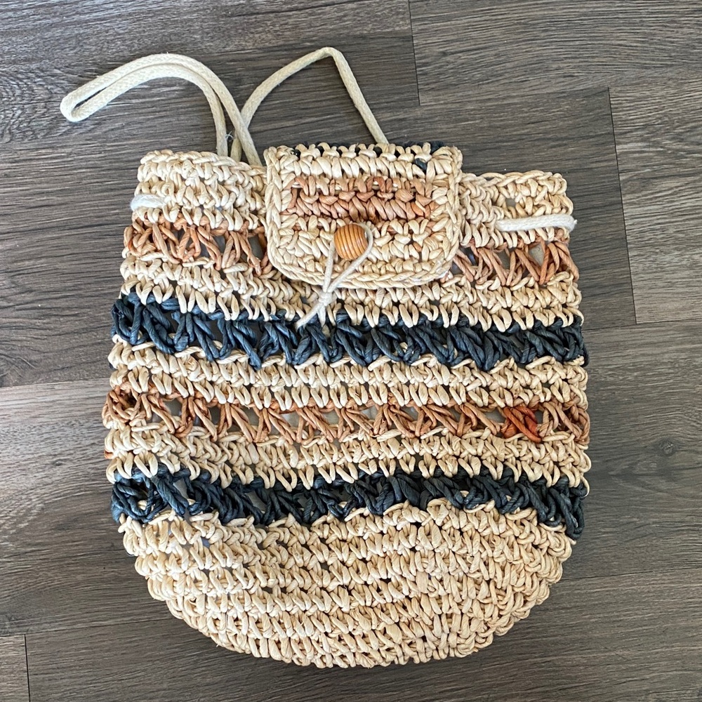Handcrafted Woven Straw Tote Bag - Multicolor